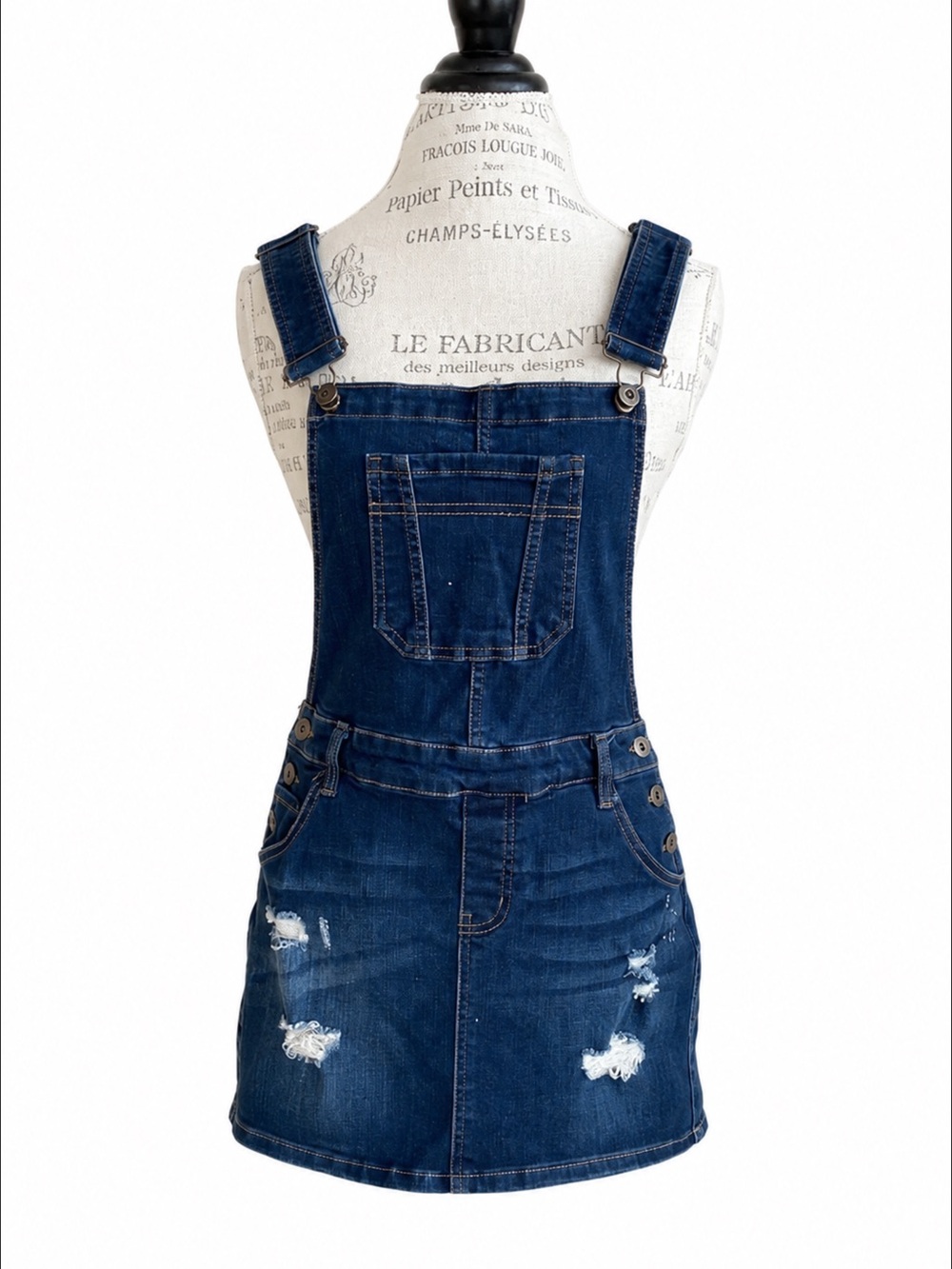 Wax Jean Distressed Denim Overall Mini Dress Size M